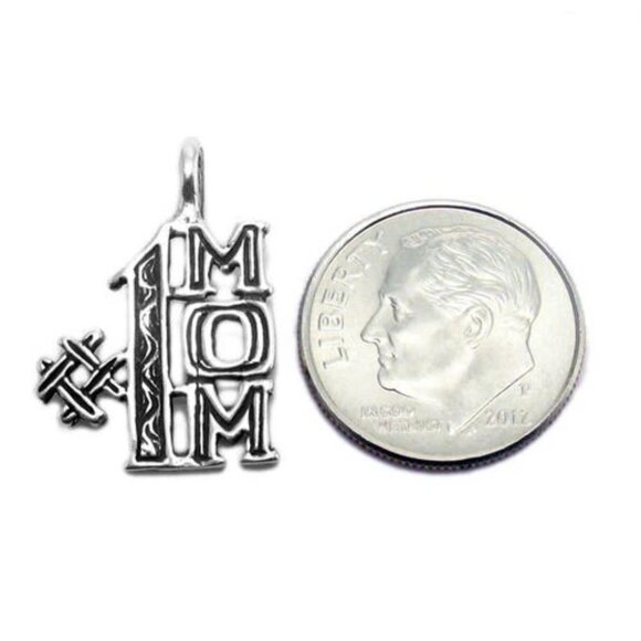 CLASSIC "#1 MOM" CHARM IN STERLING SILVER - Picture 2 of 2